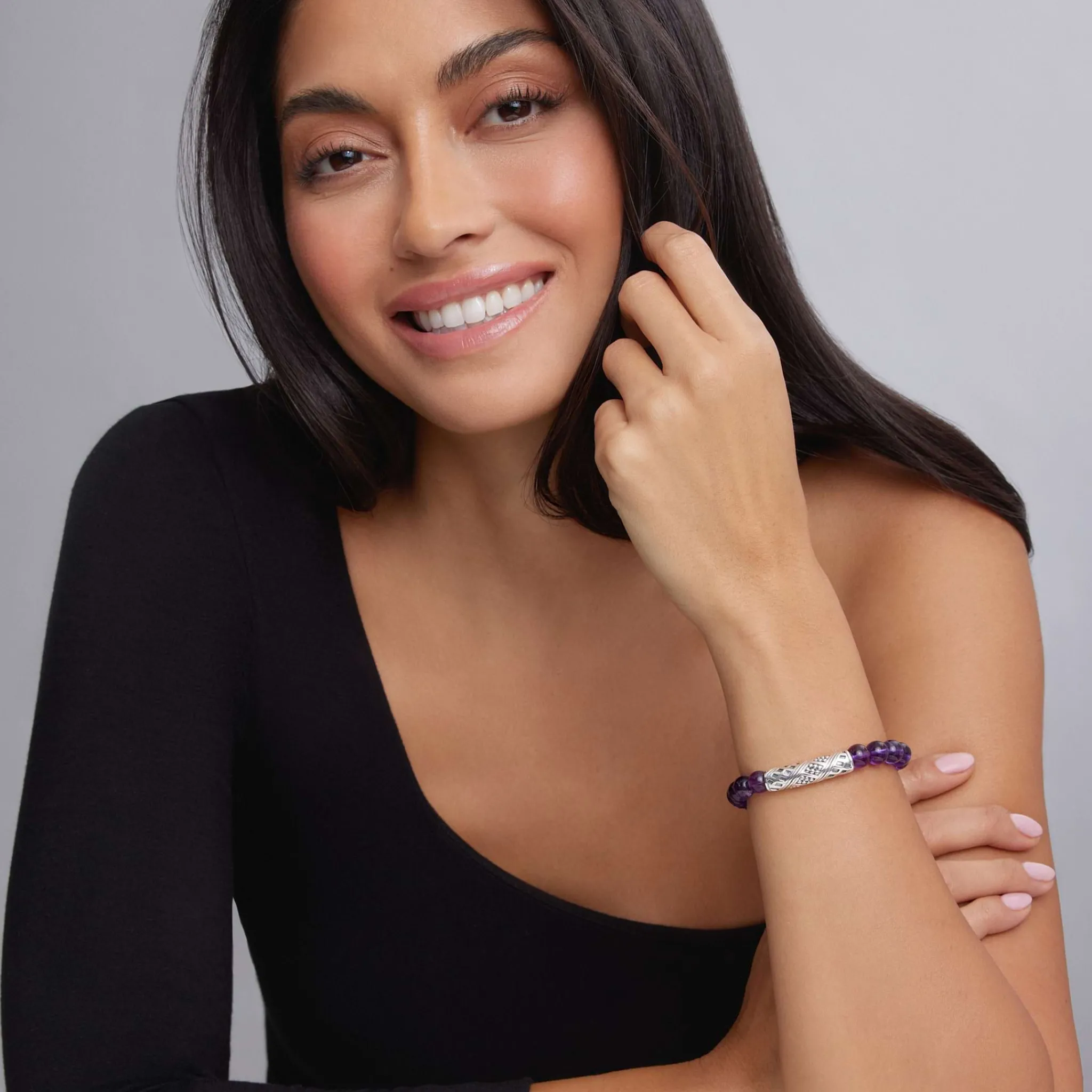 Cheap LAGOS Amethyst Silver Station Bead Bracelet