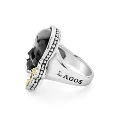 Discount LAGOS Black Agate Skull And Bones Statement Ring