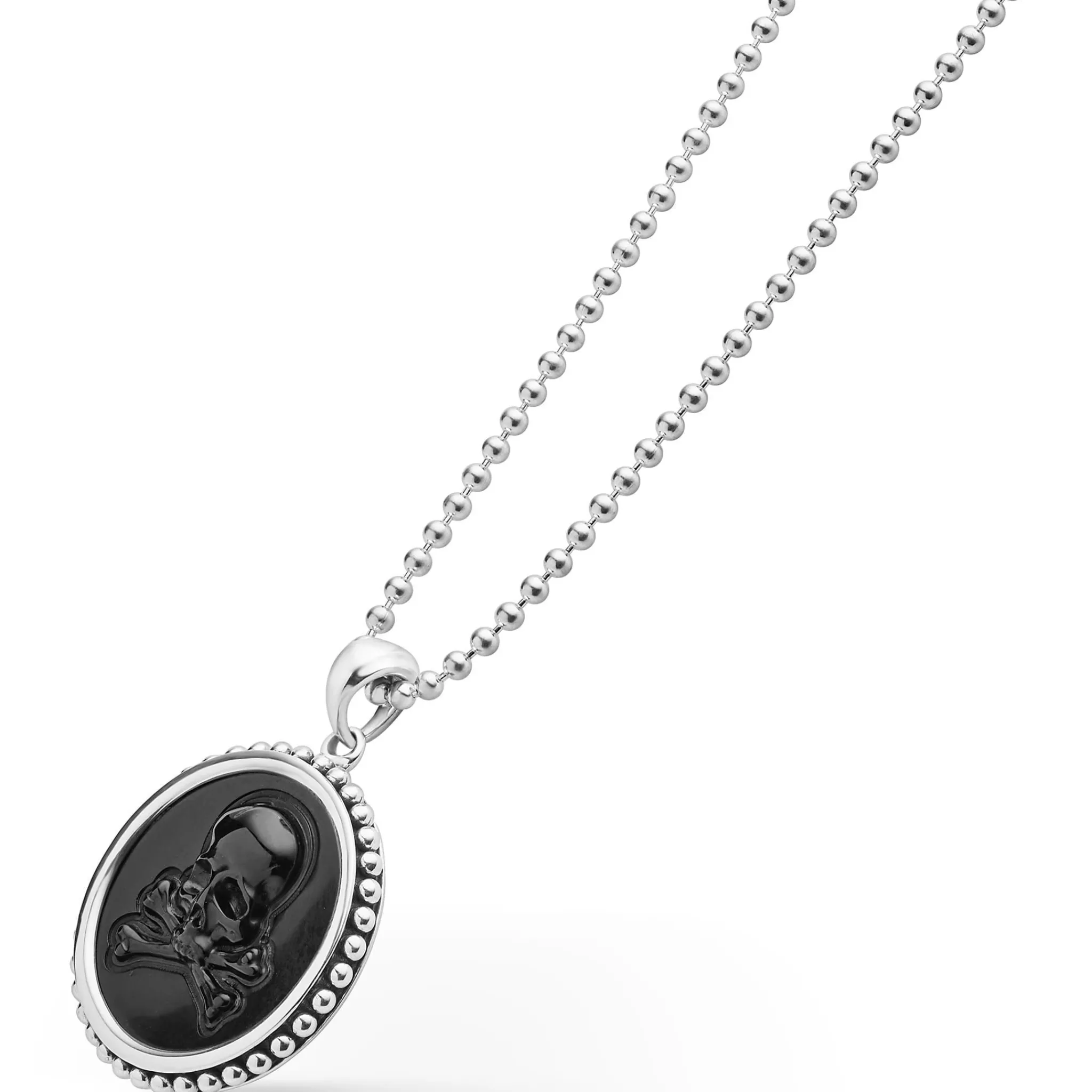 New LAGOS Black Agate Skull Crossbone Amulet Necklace