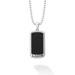 Hot LAGOS Black Agate Tag Amulet Necklace