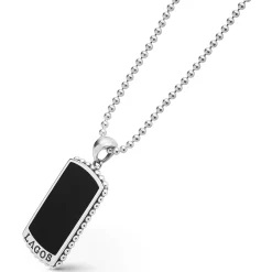 Hot LAGOS Black Agate Tag Amulet Necklace