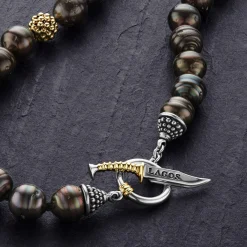Best Sale LAGOS Black Pearl Gold Station Bead Necklace