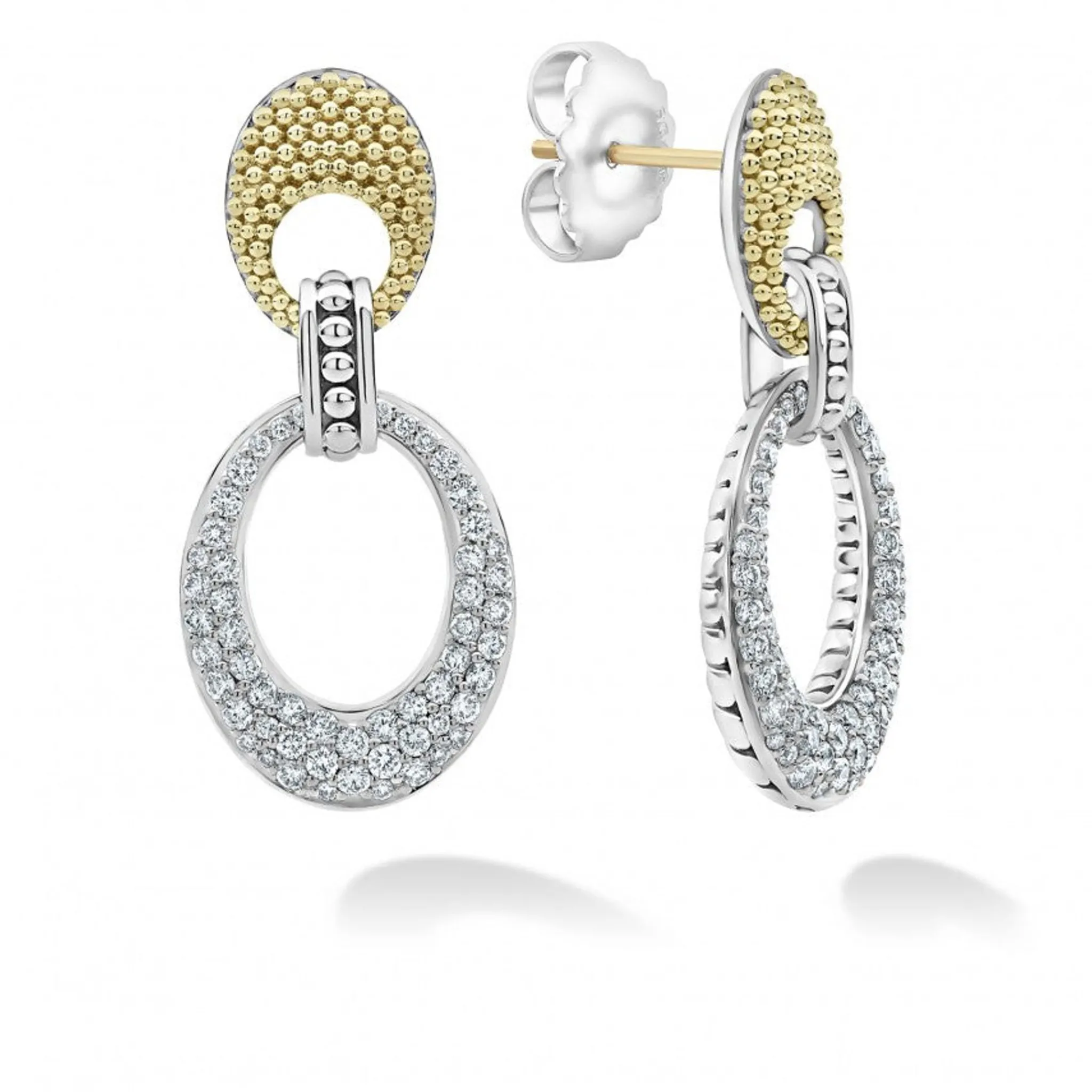 Store LAGOS Caviar Oval Diamond Drop Earrings