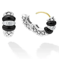 Online LAGOS Ceramic And Diamond Huggie Earrings