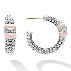 Cheap LAGOS Ceramic Caviar Diamond Hoop Earrings