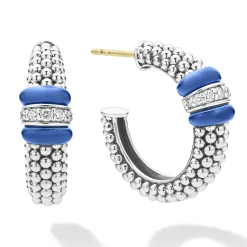 Best Sale LAGOS Ceramic Caviar Diamond Hoop Earrings