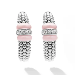 Hot LAGOS Ceramic Caviar Diamond Hoop Earrings