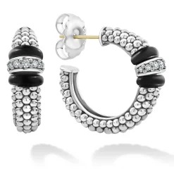 Best Sale LAGOS Ceramic Caviar Diamond Hoop Earrings