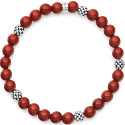 Fashion LAGOS Five Station Silver Red Jasper Bead Bracelet