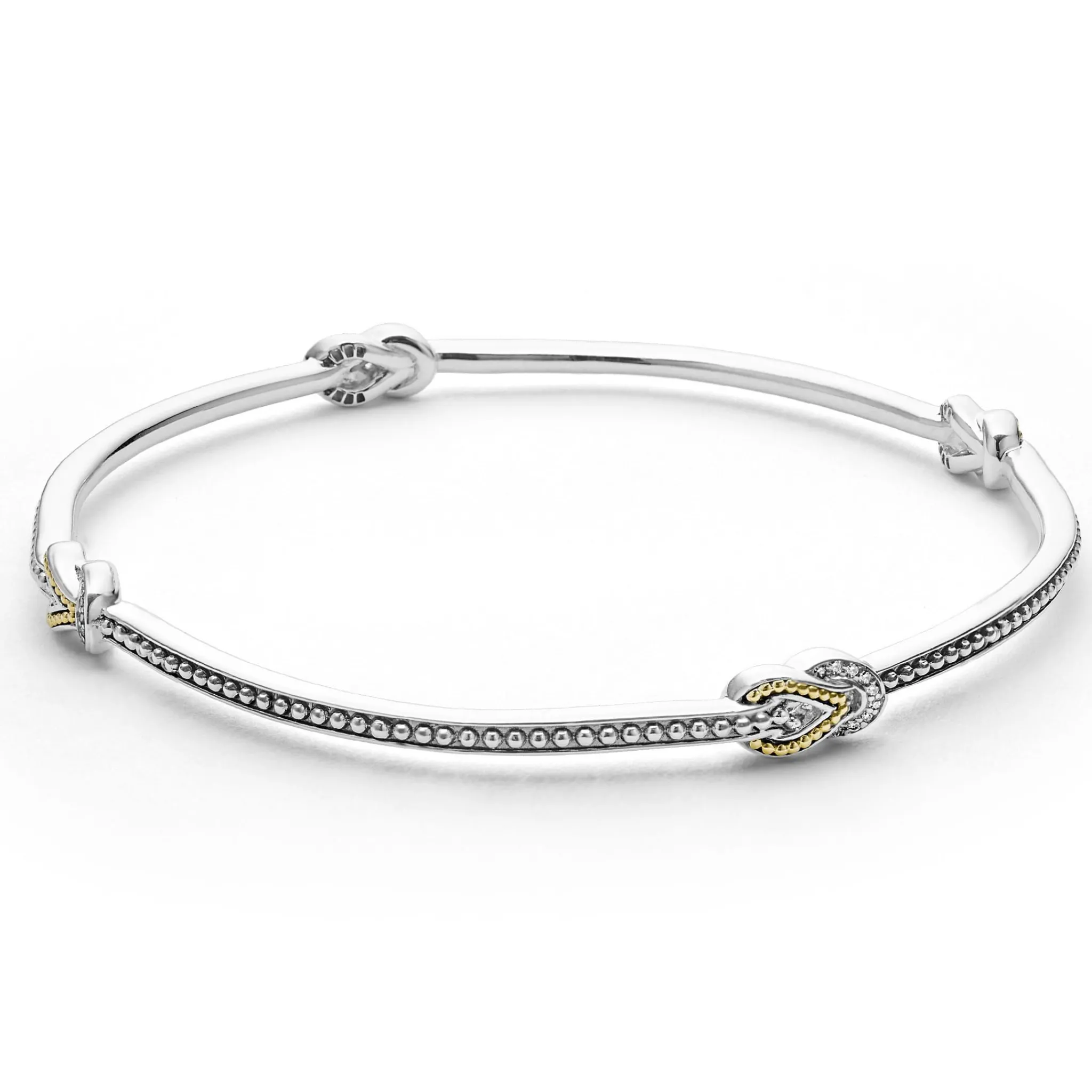 New LAGOS Four Station Two-Tone Knot Diamond Bangle Bracelet