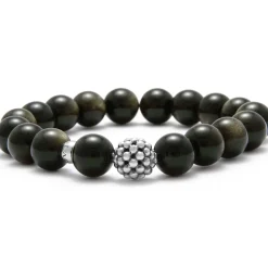Fashion LAGOS Golden Obsidian Silver Station Bead Bracelet