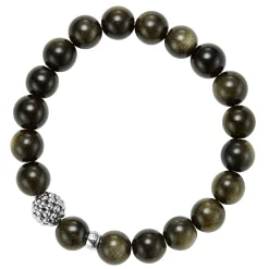 Fashion LAGOS Golden Obsidian Silver Station Bead Bracelet
