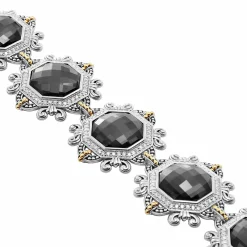 Shop LAGOS Hematite And Diamond Statement Bracelet