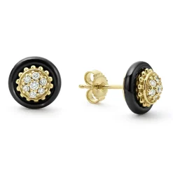 Shop LAGOS 18K Gold And Black Ceramic Diamond Stud Earrings