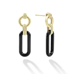 Discount LAGOS 18K Gold And Black Ceramic Link Drop Earrings