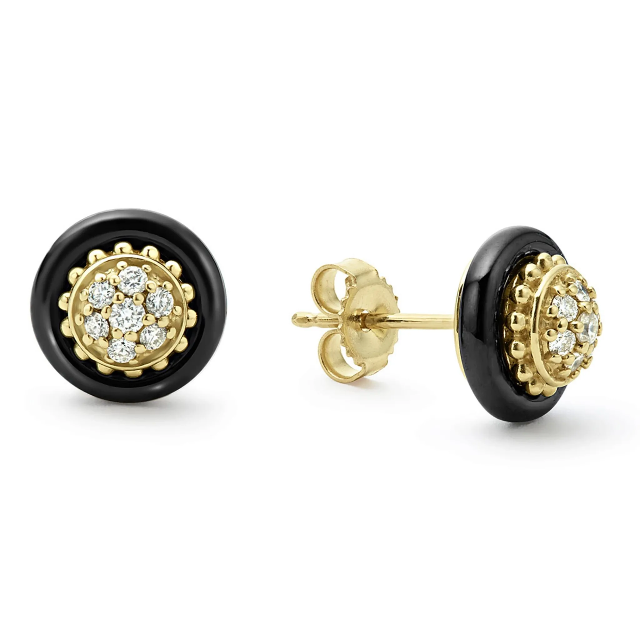 Discount LAGOS 18K Gold And Black Ceramic Diamond Stud Earrings
