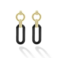 Store LAGOS 18K Gold And Black Ceramic Link Drop Earrings