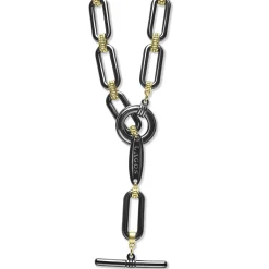 Fashion LAGOS 18K Gold And Black Ceramic Link Necklace