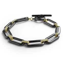 Cheap LAGOS 18K Gold And Black Ceramic Link Bracelet