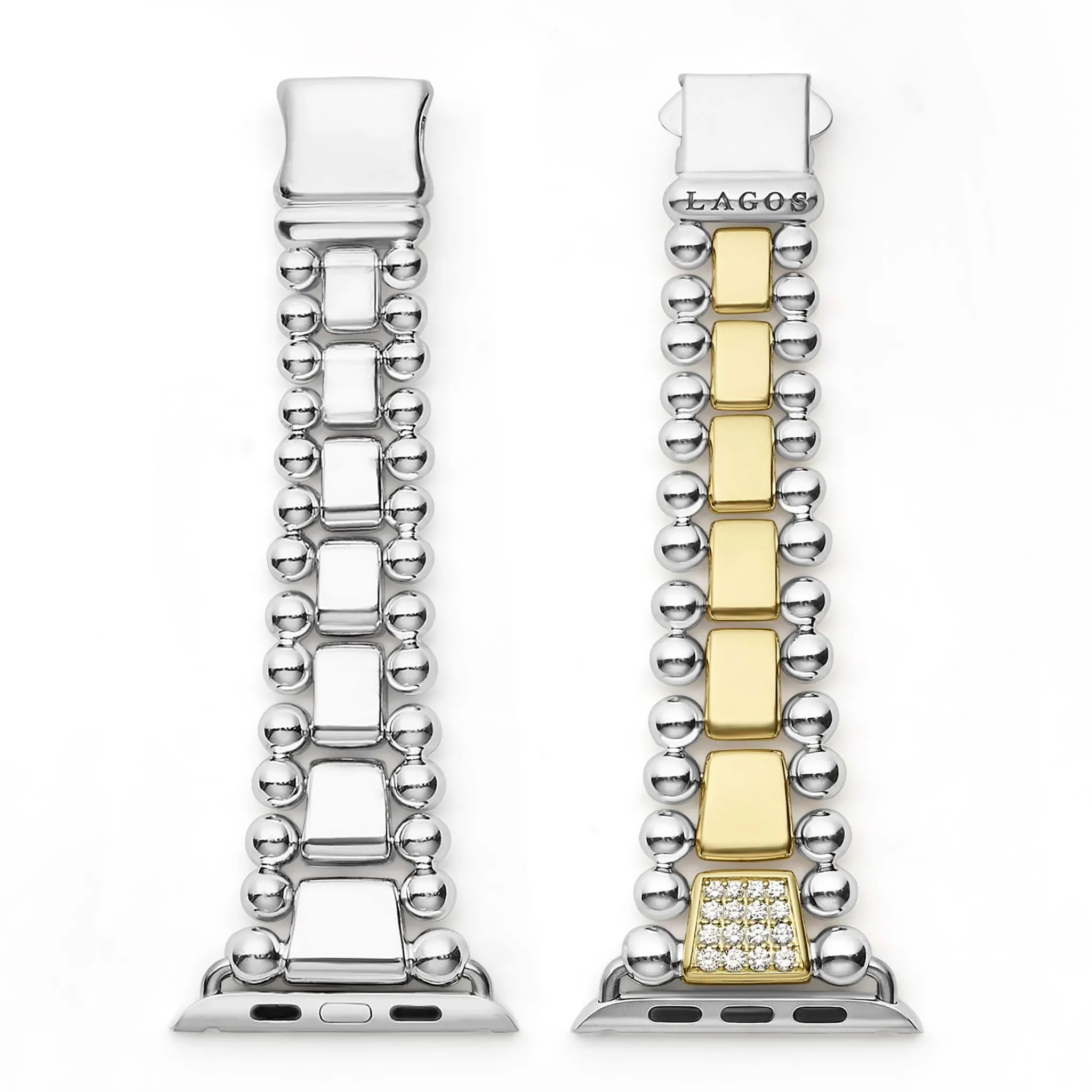 Shop LAGOS 18K Gold And Sterling Silver Single Diamond Watch Bracelet-42-49Mm