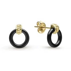 Discount LAGOS 18K Gold Black Ceramic Circle Stud Earrings