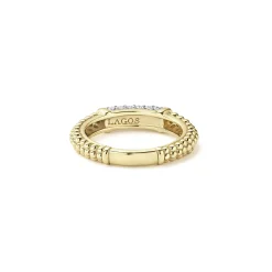 New LAGOS 18K Gold Caviar Diamond Stacking Ring