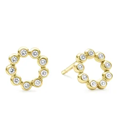 New LAGOS 18K Gold Circle Diamond Stud Earrings