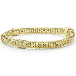 Shop LAGOS 18K Gold Three Station X Diamond Caviar Bracelet | 6Mm