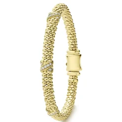 Shop LAGOS 18K Gold Three Station X Diamond Caviar Bracelet | 6Mm