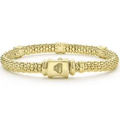 Shop LAGOS 18K Gold Three Station X Diamond Caviar Bracelet | 6Mm