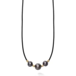 New LAGOS 18K Gold Triple Black Pearl Necklace