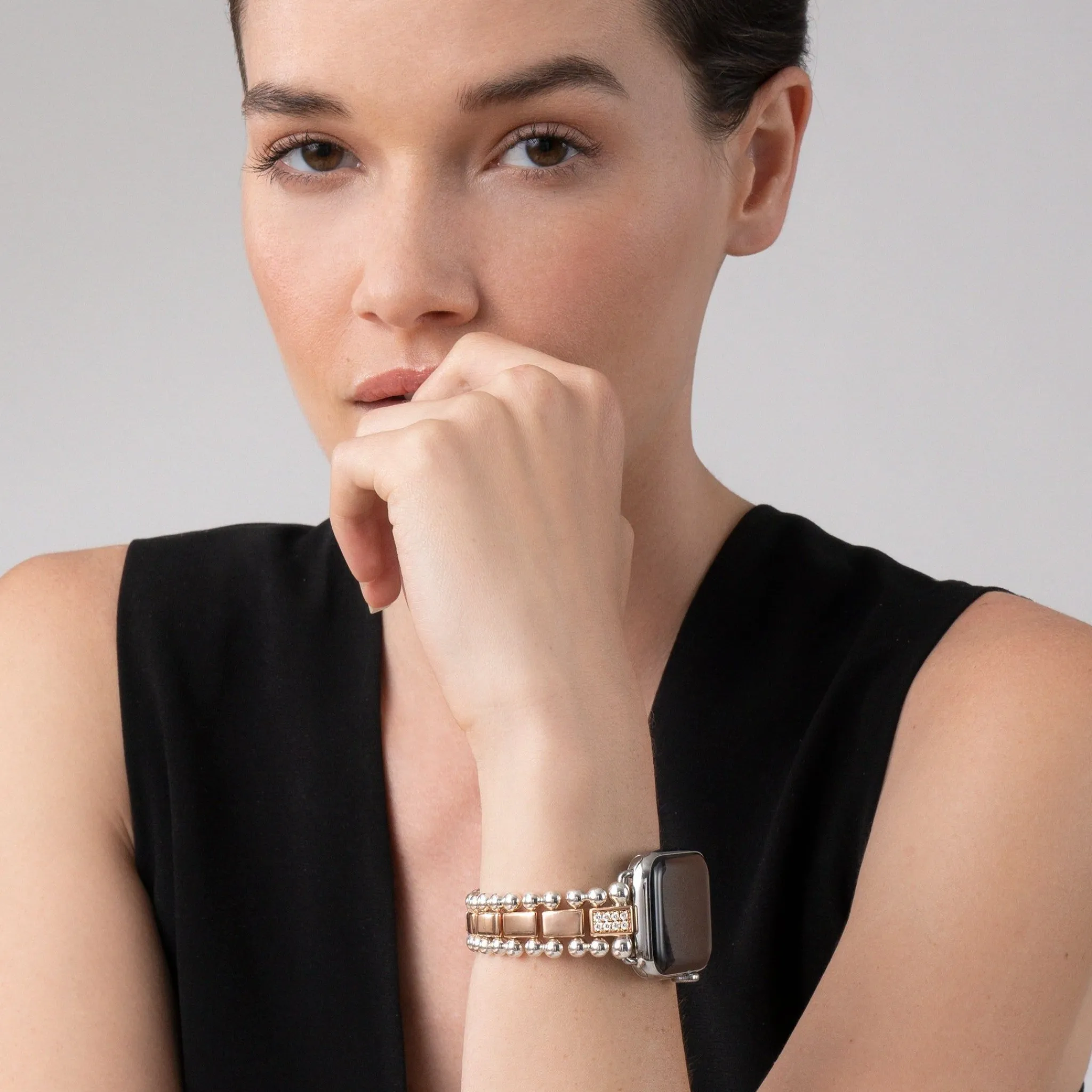 Store LAGOS 18K Rose Gold And Sterling Silver Single Diamond Watch Bracelet-38-45Mm