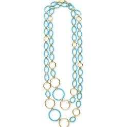 Cheap LAGOS Long 18K Gold And Blue Ceramic Link Necklace