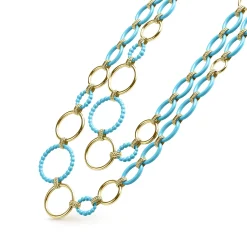 Cheap LAGOS Long 18K Gold And Blue Ceramic Link Necklace