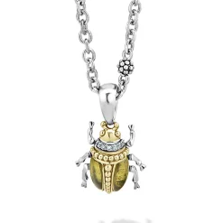 Store LAGOS Olive Quartz Diamond Beetle Pendant Necklace
