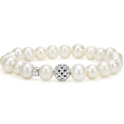 Online LAGOS Pearl Silver Station Bead Bracelet