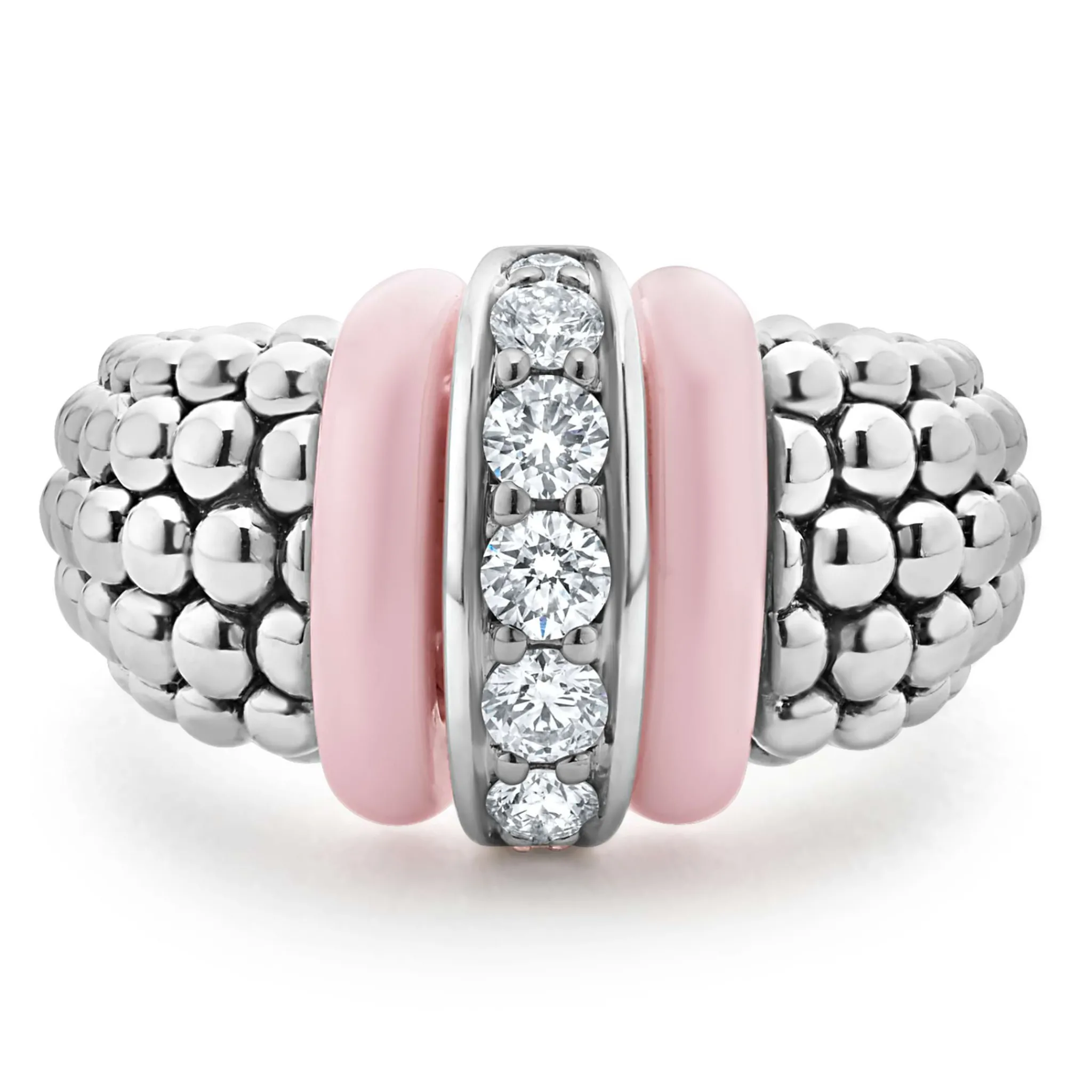 Hot LAGOS Pink Ceramic Caviar Diamond Ring