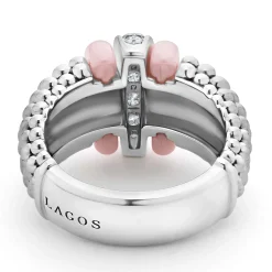 Cheap LAGOS Pink Ceramic Caviar Diamond Ring