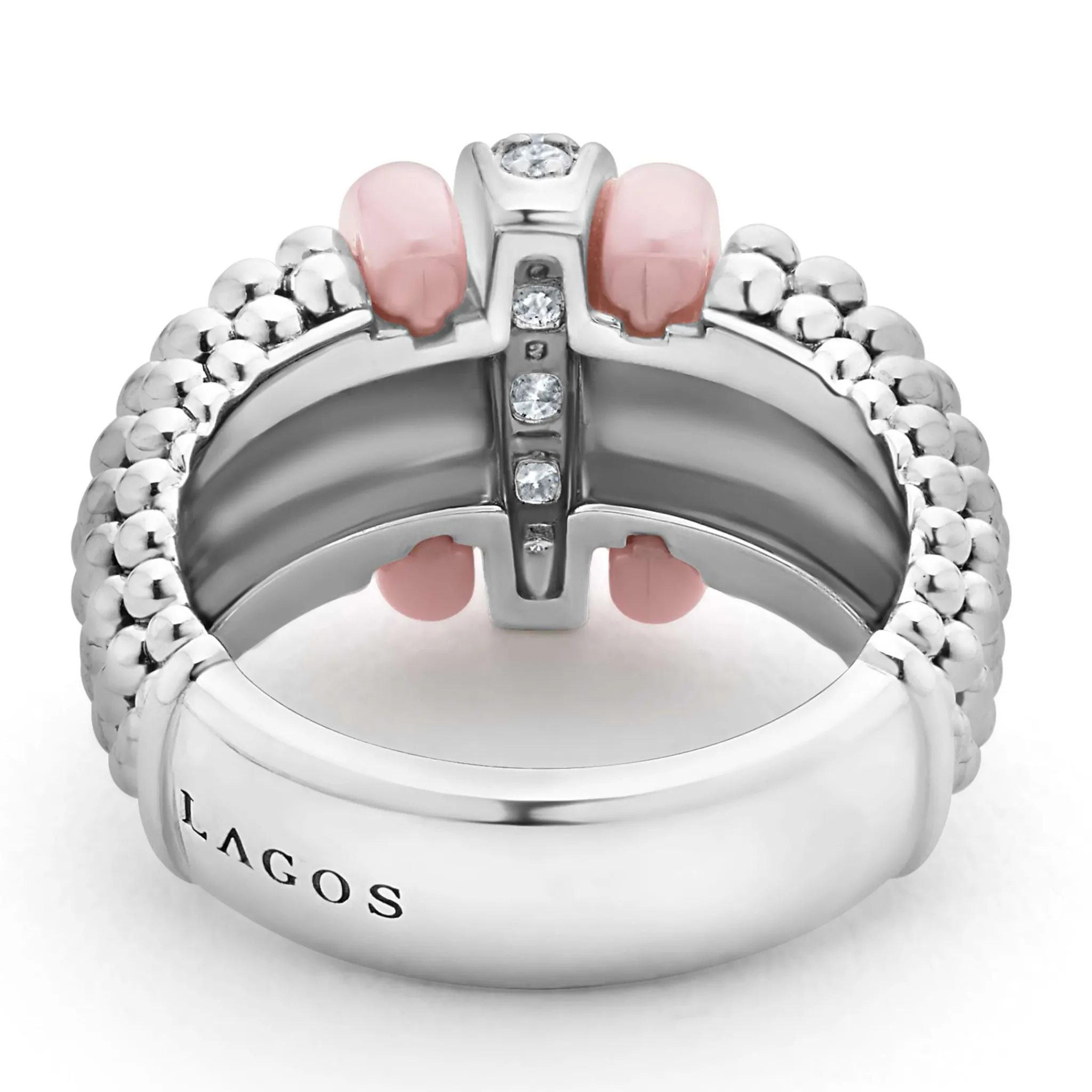 Cheap LAGOS Pink Ceramic Caviar Diamond Ring