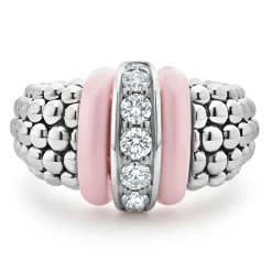 Cheap LAGOS Pink Ceramic Caviar Diamond Ring