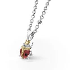 Cheap LAGOS Red Agate Beetle Diamond Pendant Necklace
