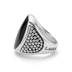 Clearance LAGOS Statement Black Agate Oval Band Ring
