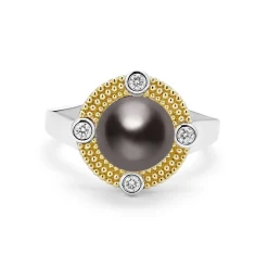 Hot LAGOS Tahitian Black Pearl Diamond Ring