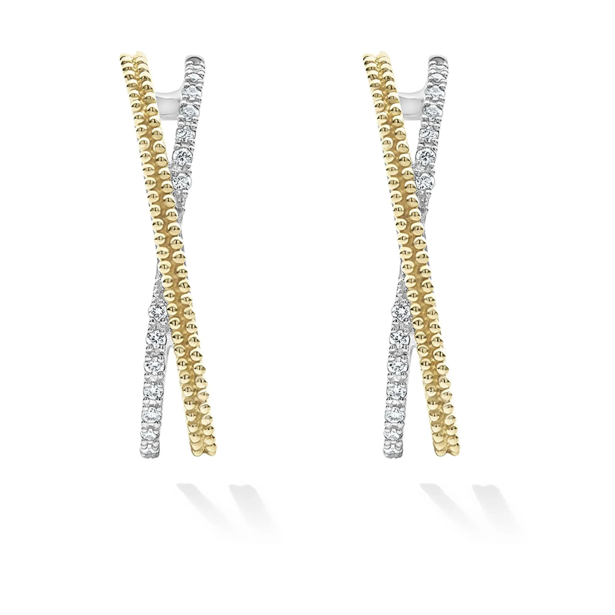 New LAGOS Thin Two-Tone Caviar X Diamond Hoop