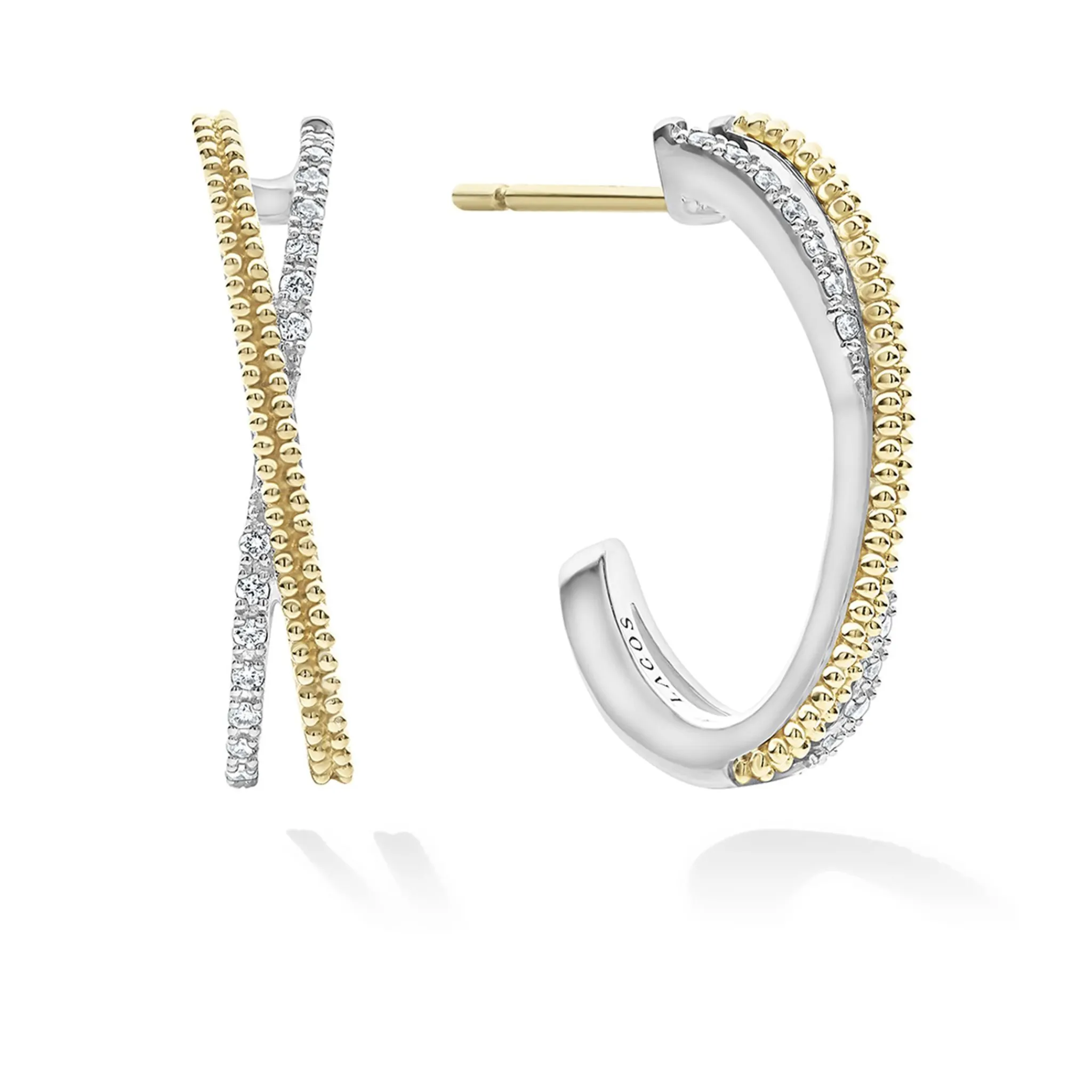 New LAGOS Thin Two-Tone Caviar X Diamond Hoop