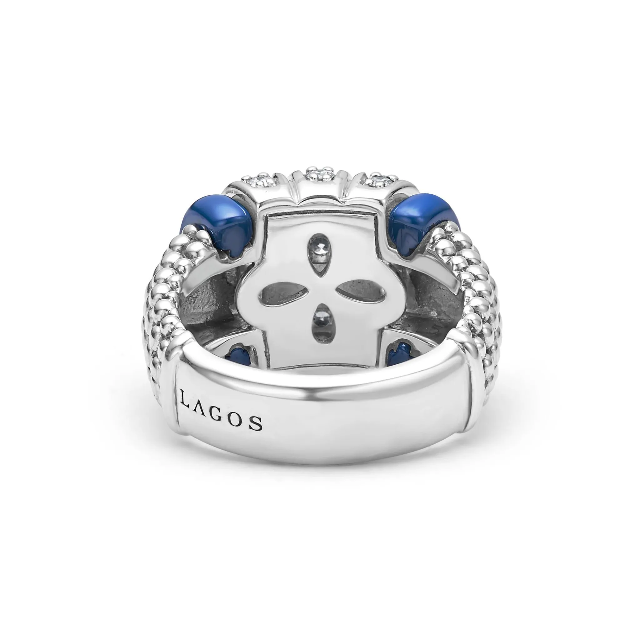 Clearance LAGOS Three Station Ceramic Caviar Diamond Ring