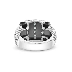 Hot LAGOS Three Station Ceramic Caviar Diamond Ring