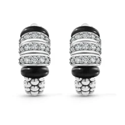 Shop LAGOS Three Station Ceramic Diamond Hoop Earrings