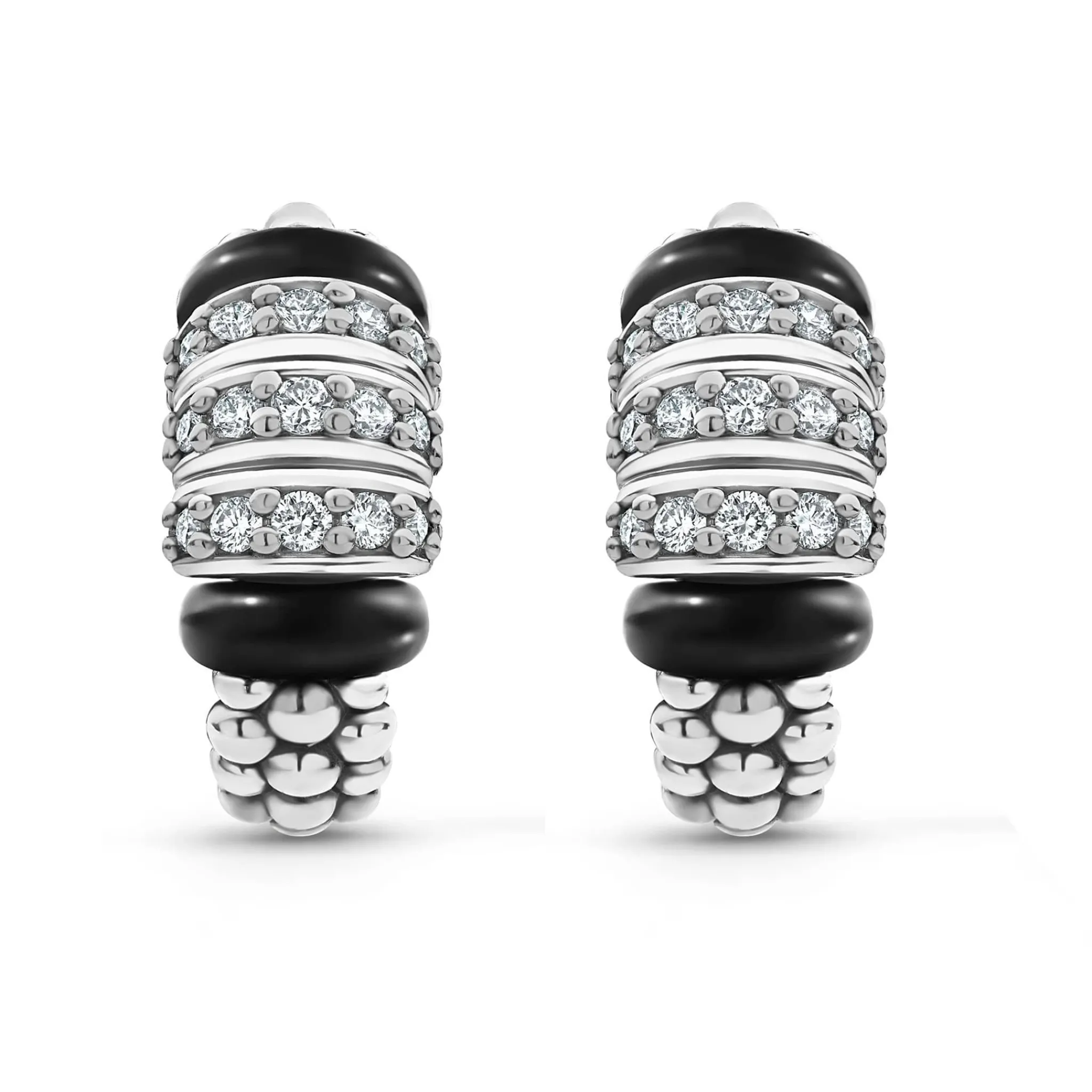 Clearance LAGOS Three Station Ceramic Diamond Hoop Earrings
