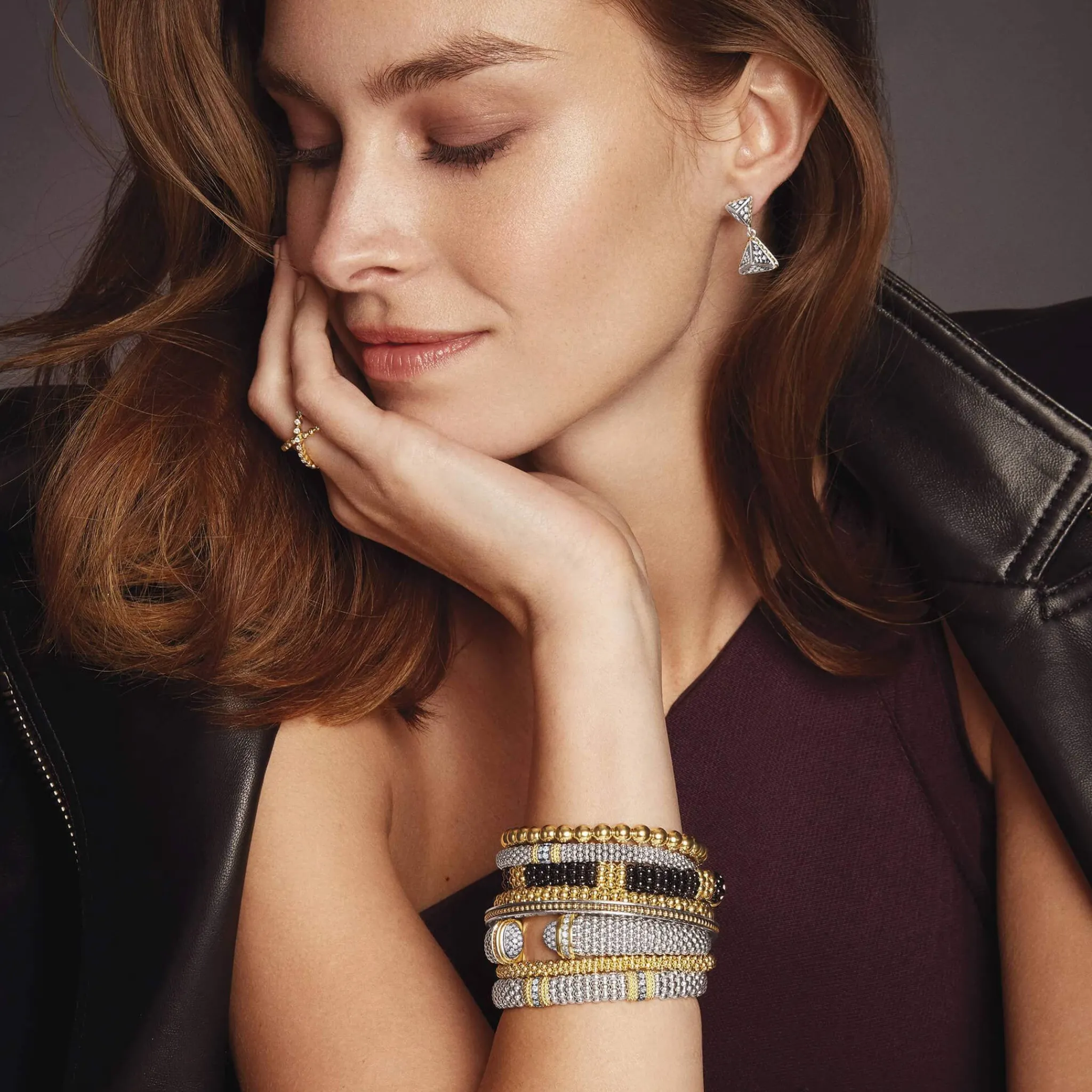 Clearance LAGOS Three Station Diamond Caviar Bracelet | 9Mm